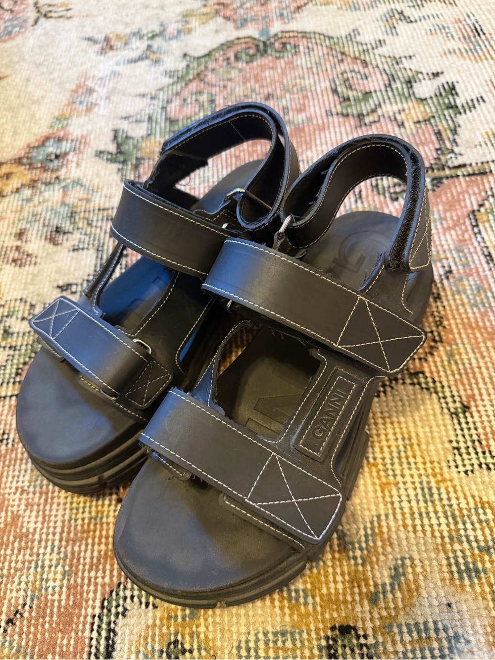 Ganni Black Strap Platform Sandals